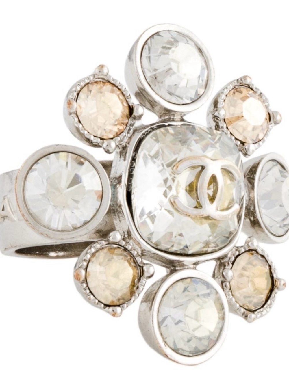 CHANEL Strass Cocktail Ring with Clear and Champagne Crystals